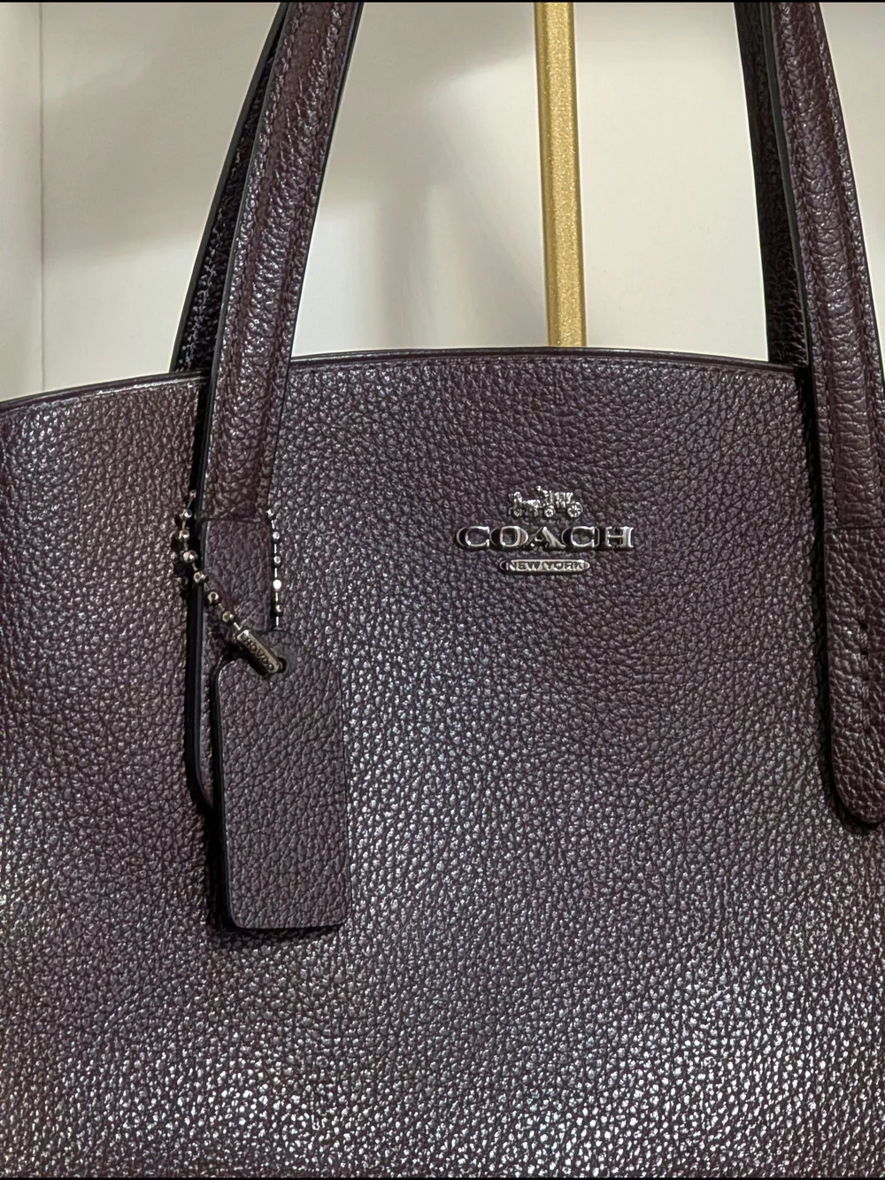 Coach Pebbled Leather Tote in Dark Brown